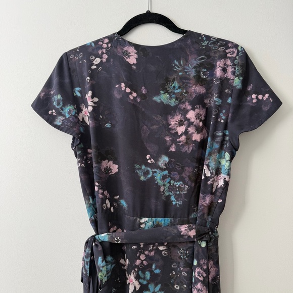 Aritzia Babaton Slit Wrap Dress Blue Grey Floral Maxi Dress Sz M - Picture 5 of 14